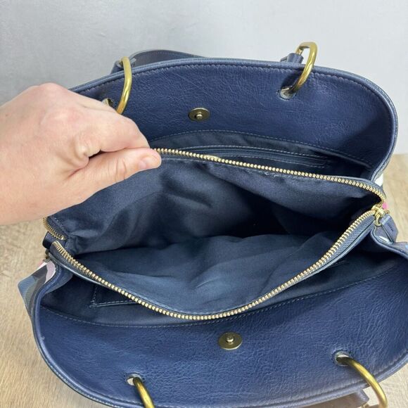 Fossil Lane Satchel Handbag Sea Pink Zebra Stripe Double Handle Zipper Pockets - Picture 7 of 16